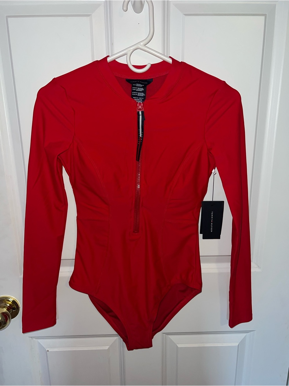 Red Long-Sleeve One-Piece Swimsuit